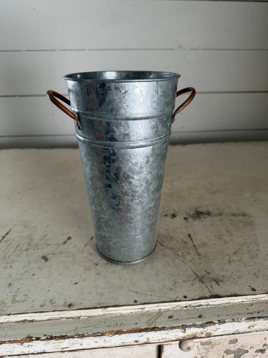 9-1/2” Galvanized Flower Bucket with Copper Handles - Will Get Makeover