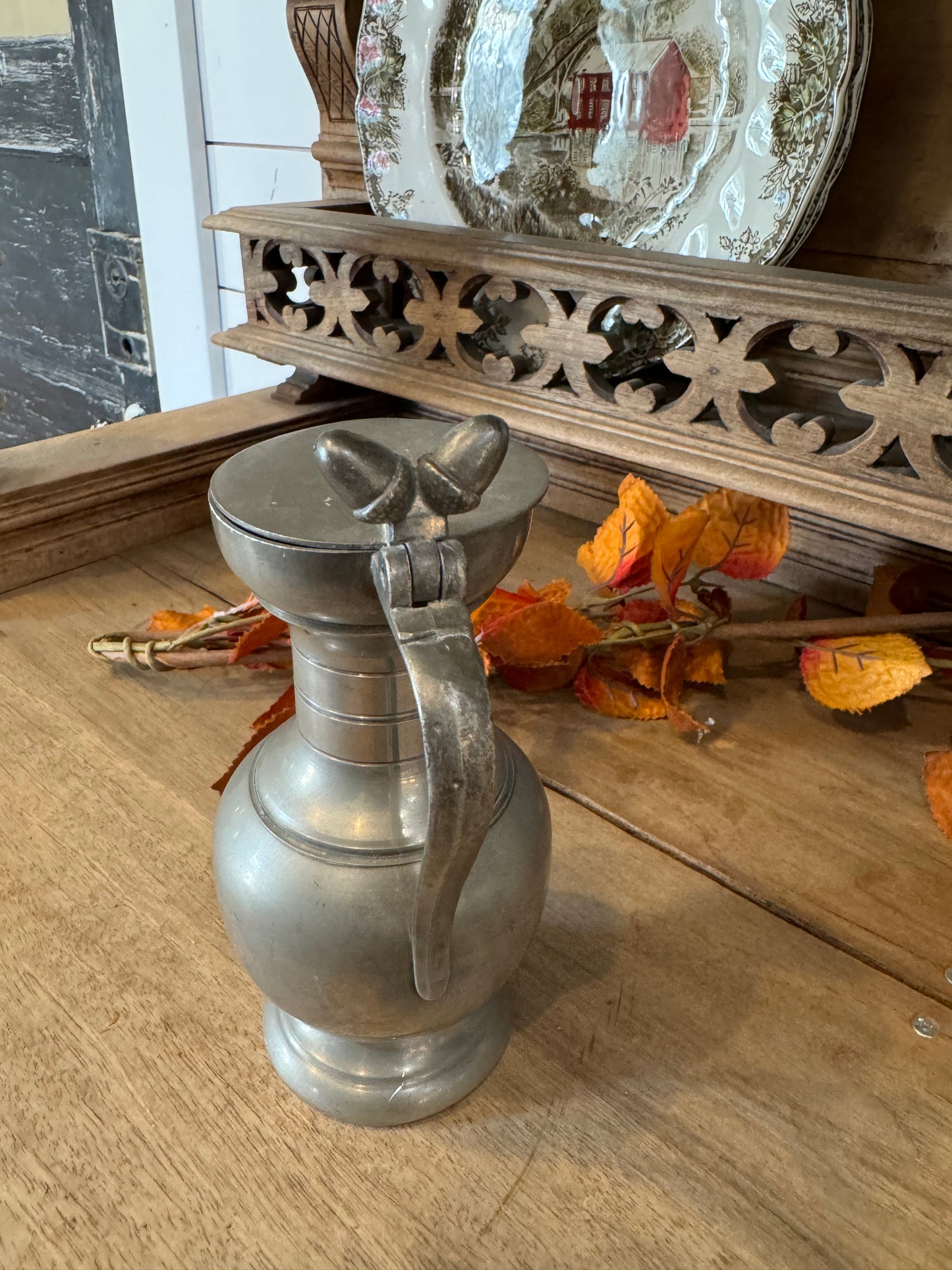 Antique Pewter Jug with Acorn Finial