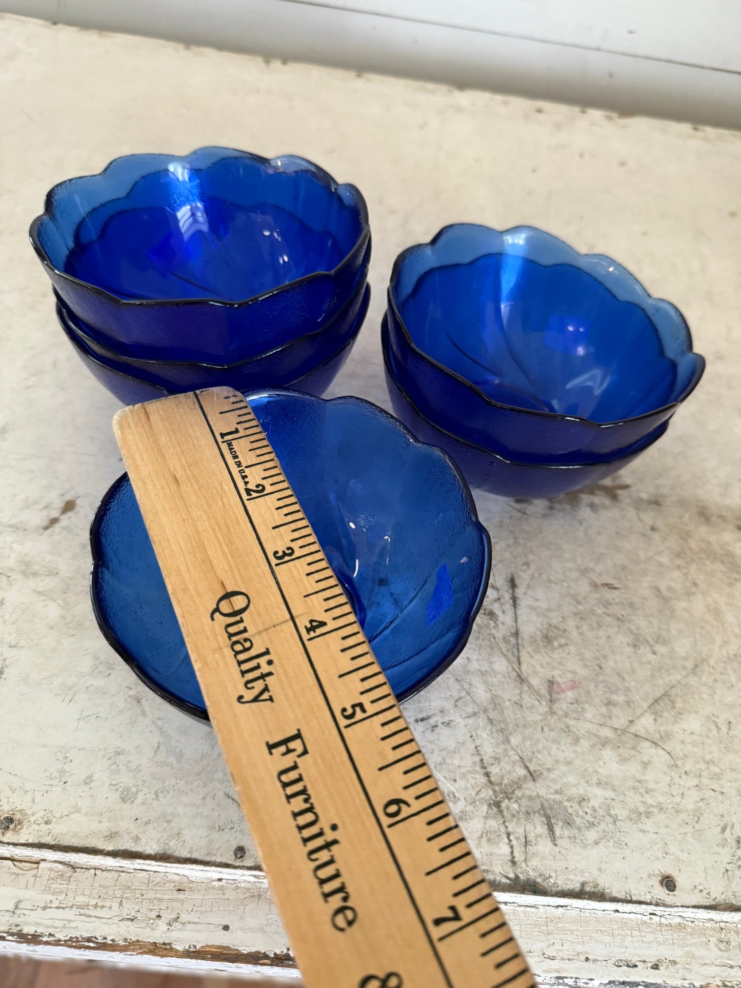 Arcoroc France Cobalt Blue 5 inch Dessert Cereal Bowls Spiral Sides Scalloped - sold individually