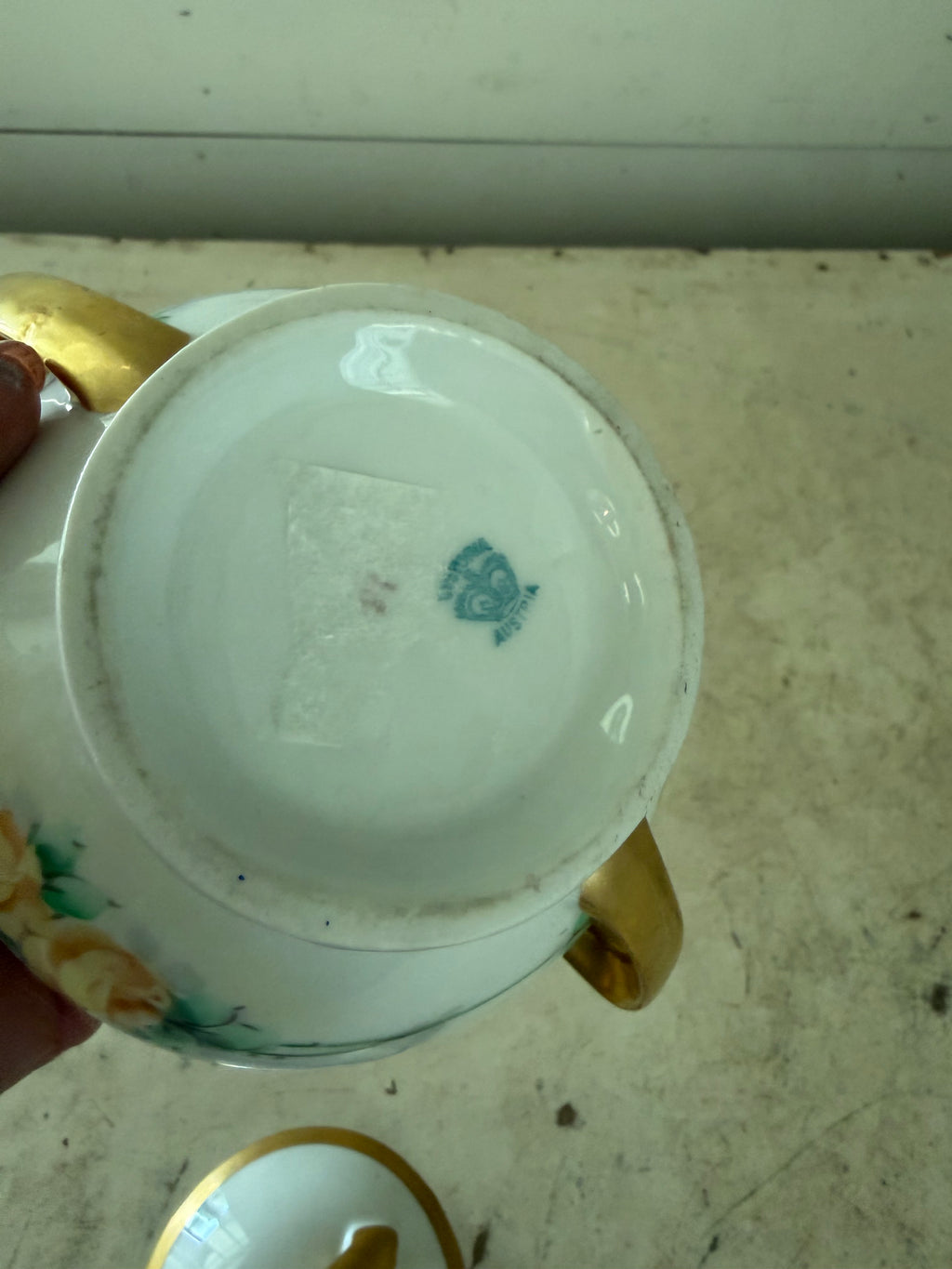 Vintage Austria yellow rose sugar bowl