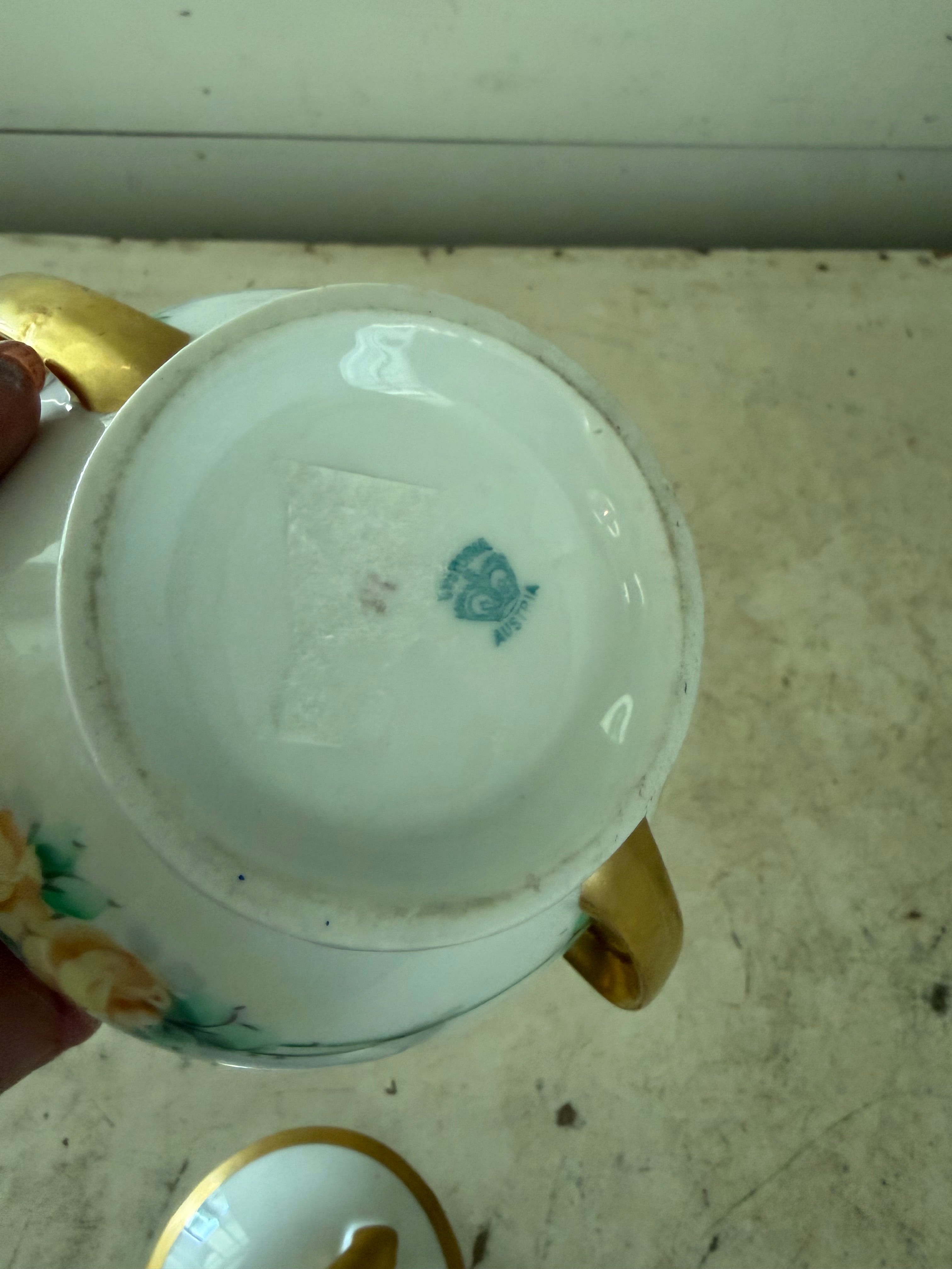 Vintage Austria yellow rose sugar bowl