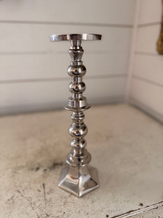 Silver Tone Metal double stack Candlestick