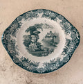 Antique Victorian Ironstone Platter, Dark Brown & White Transferware Green and White