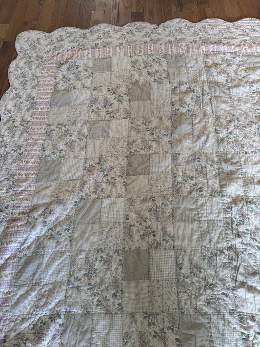 Queen Size Purple Pieced Quilt - perfectly shabby faded and worn had rips and tears