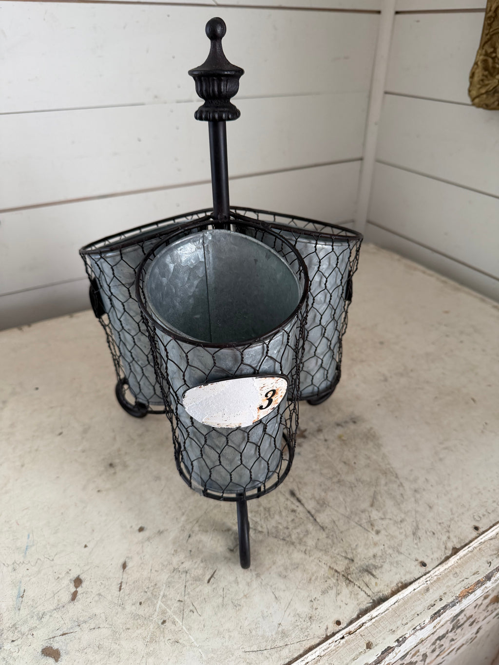 Galvanized kitchen utensil caddy with chicken wire - Will get makeover