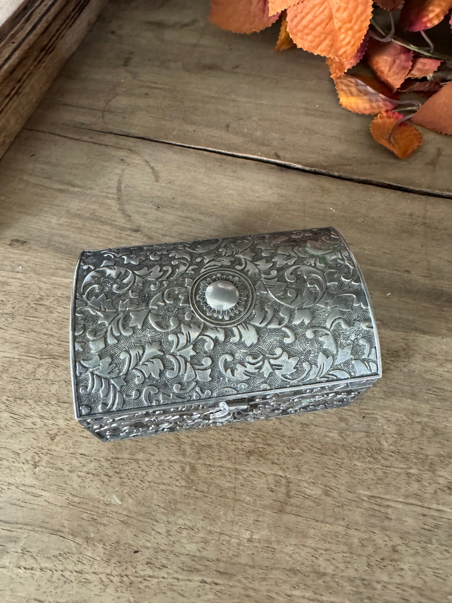 Vintage Tarnished Silver Jewlry Box