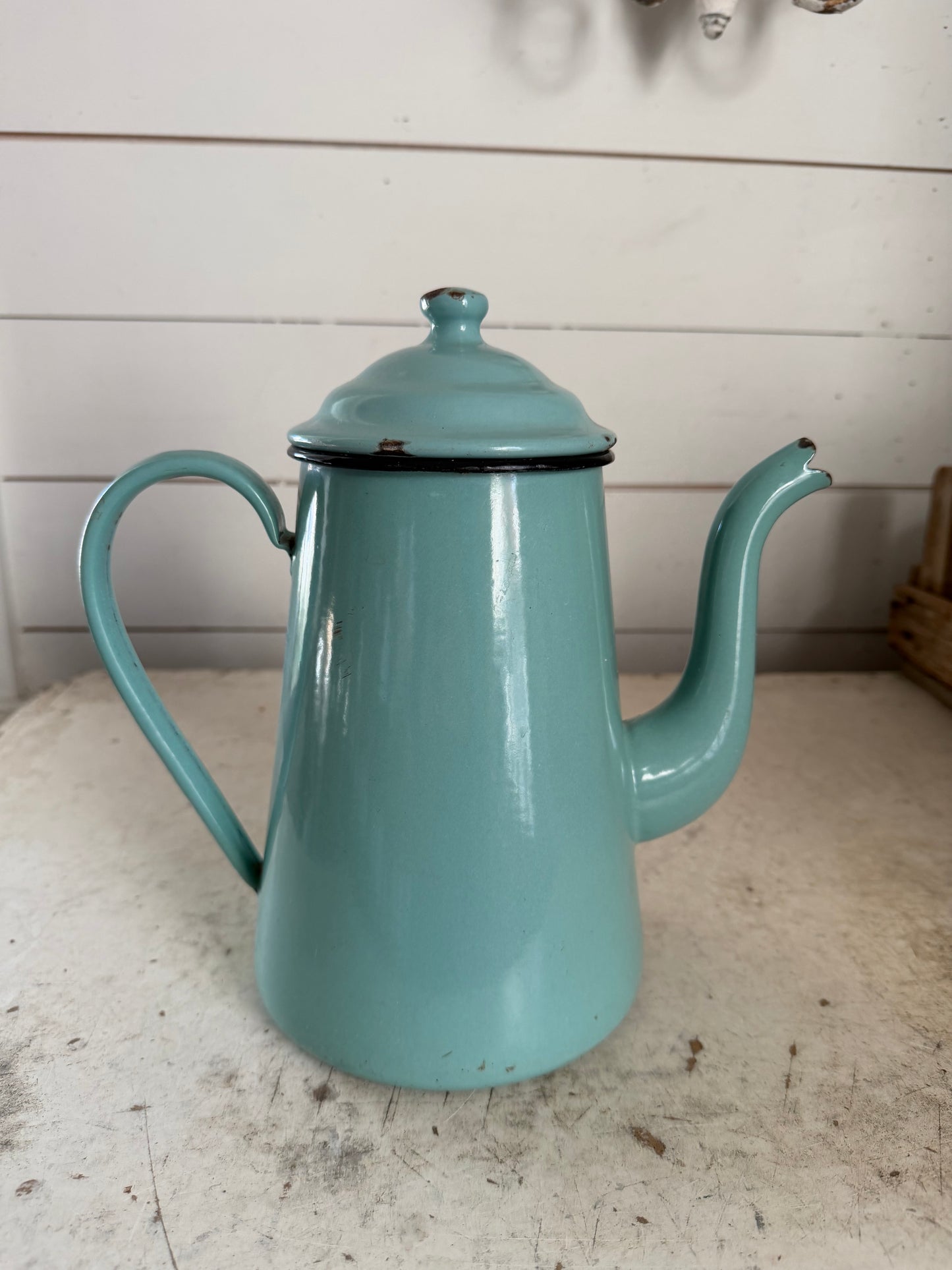 Antique French Enamel Coffee Pot Teal