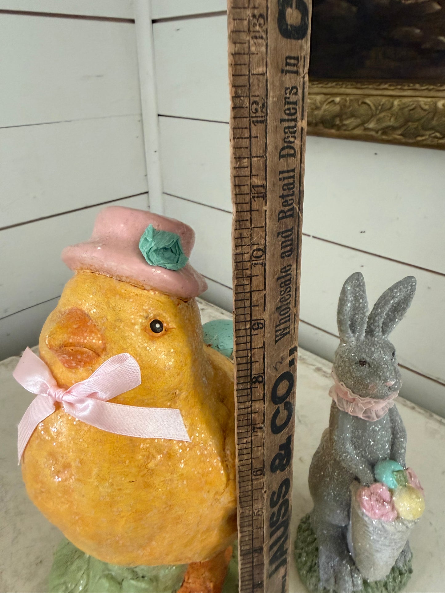 Glittered Easter decorations chicken and bunny
