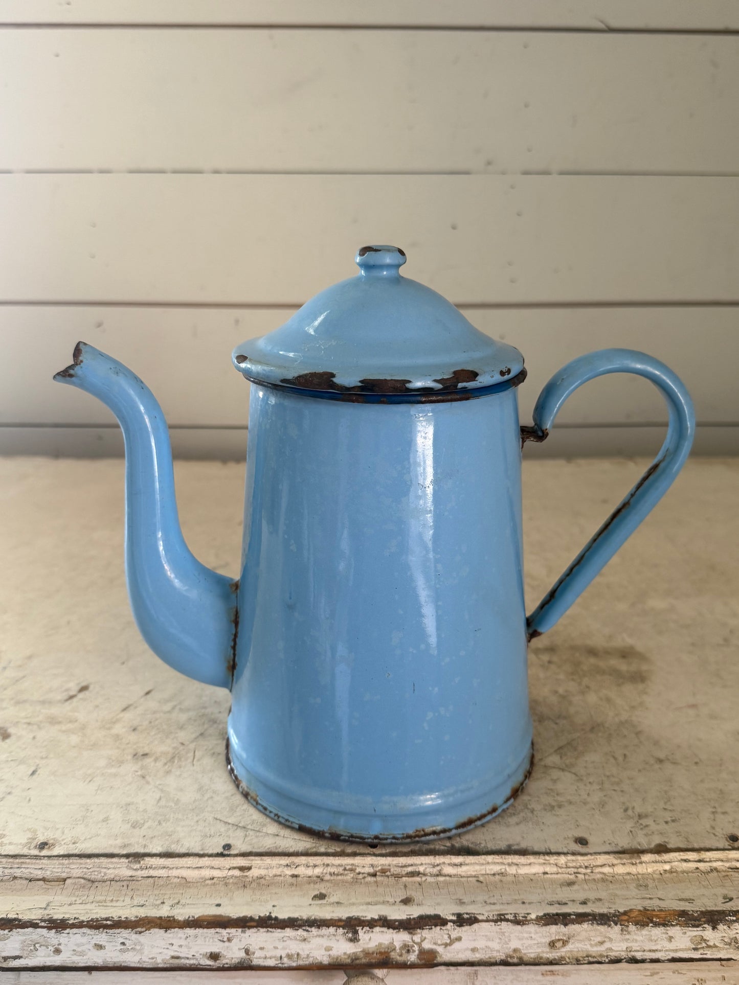 Antique French blue enamel coffee pot
