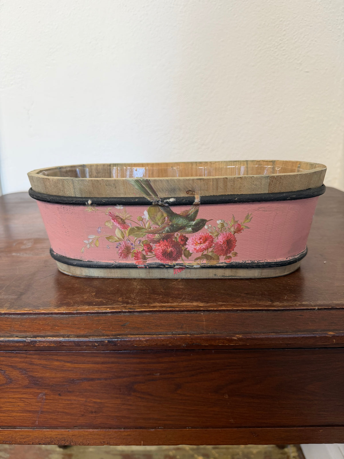 Oval Wood Trough Planter - hand painted