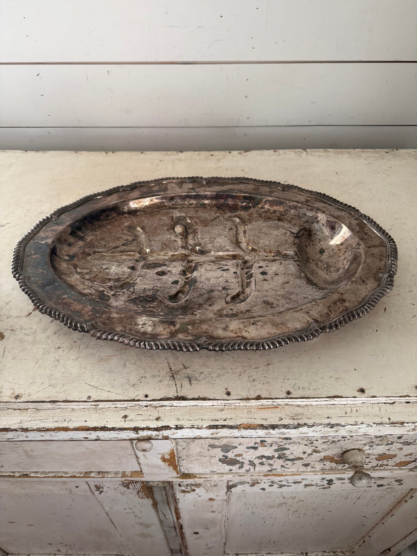 Vintage silver plate meat tray with feet