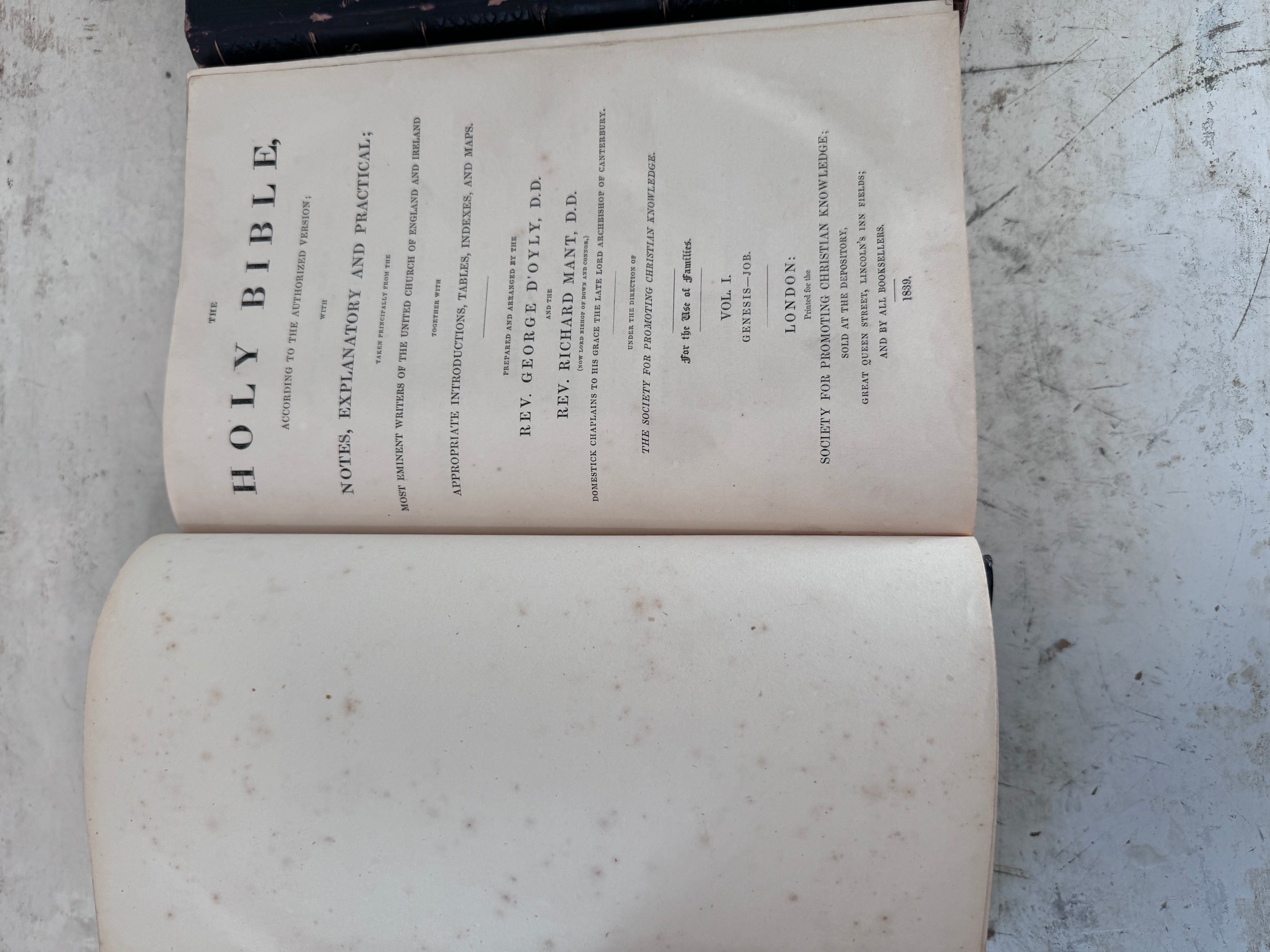 The Holy Bible 3 Vol 1839 D'Oyly & Mant Large Quartos Leather Hand-Colored