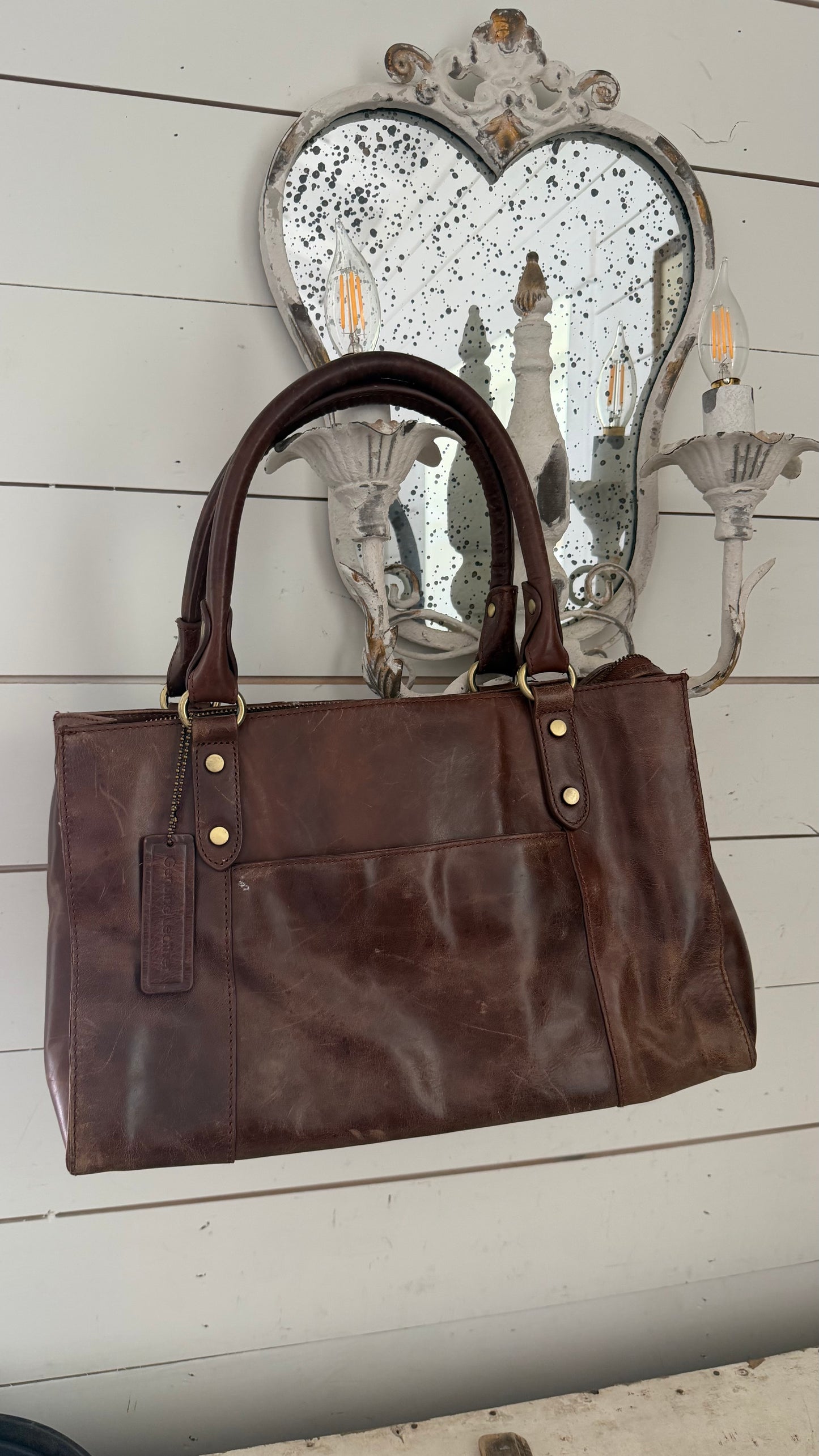 G.H. Bass & Co. large, distressed brown leather tote bag