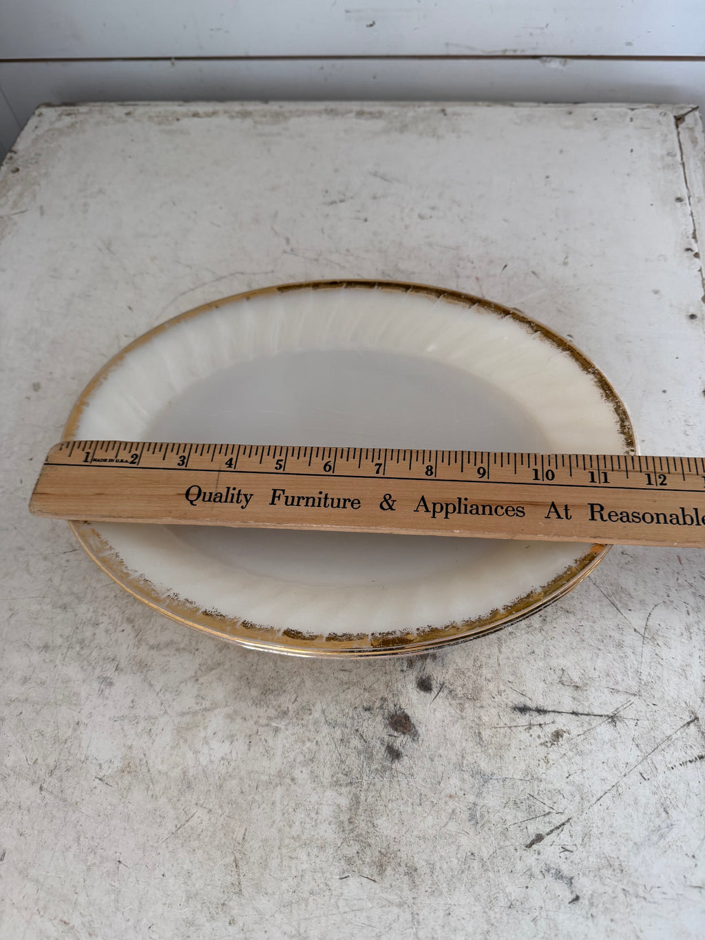Fire-King Oven Ware 12 x 9 Swirl Pattern with White & Gold trim, Milk Glass - Sold Individually