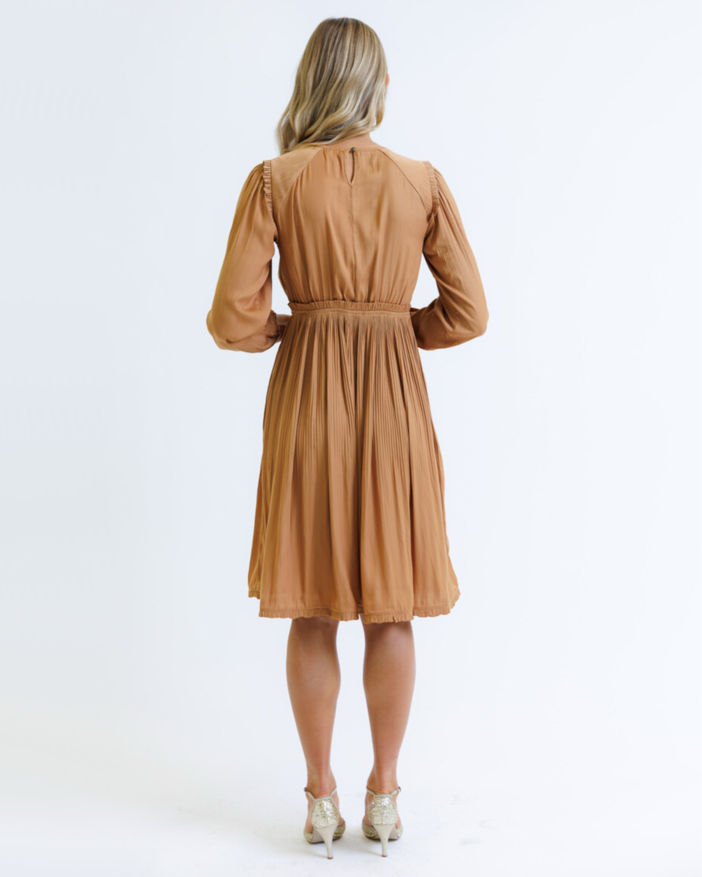 5th Avenue Pleated Long Sleeve Knee-Length Dress