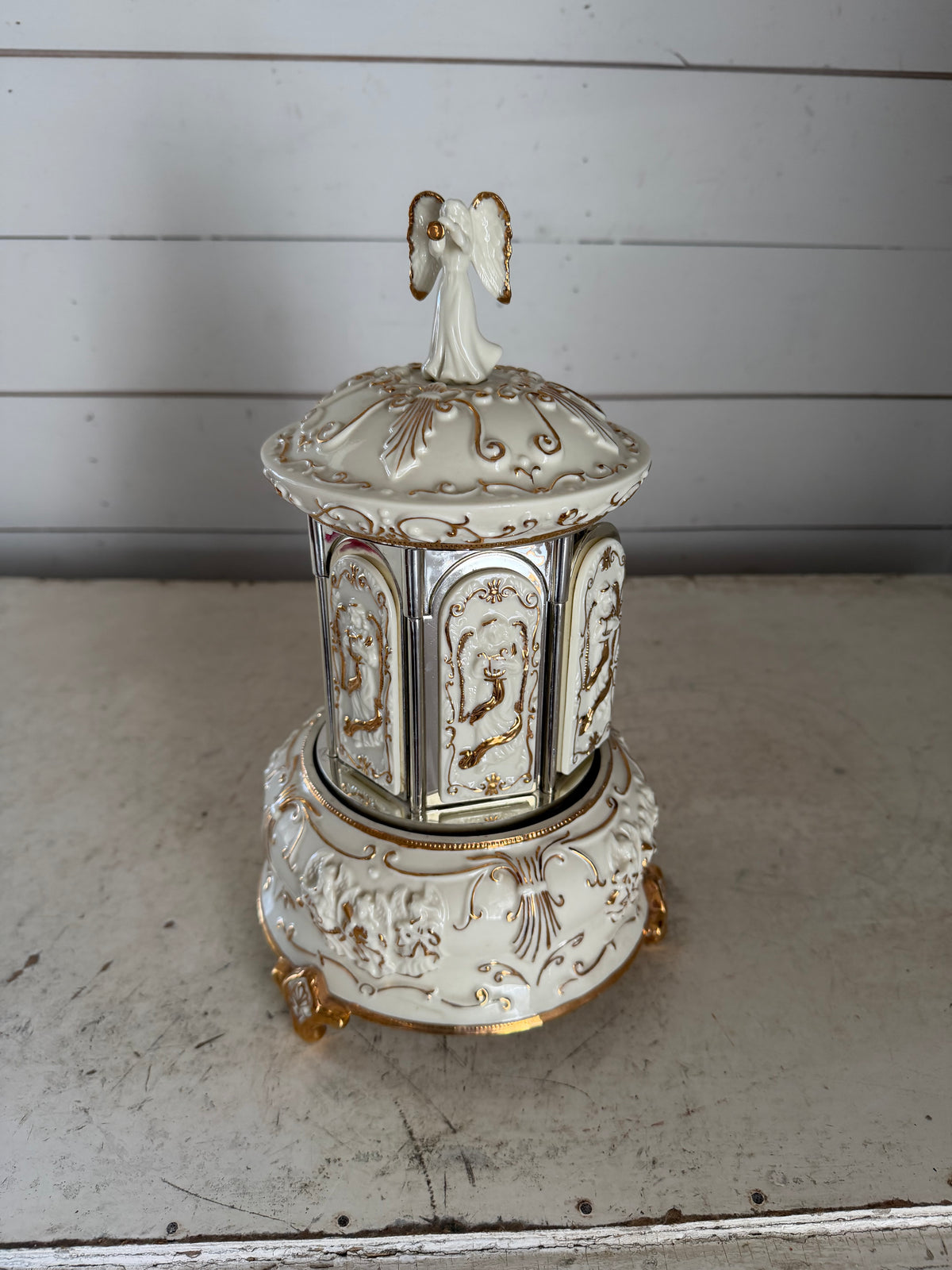 Mr. Christmas Angel Carillon Music Box Rare Carousel Figure  - music plays, but it does not turn
