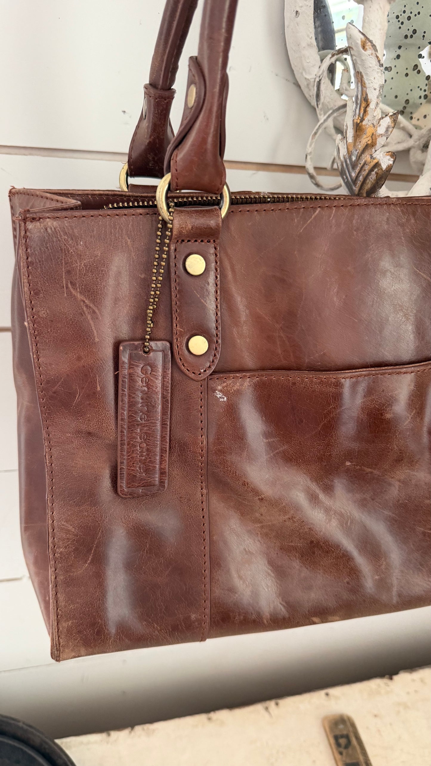 G.H. Bass & Co. large, distressed brown leather tote bag