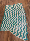Turquoise & White Chevron Afghan - has imperfections and shown 72x50