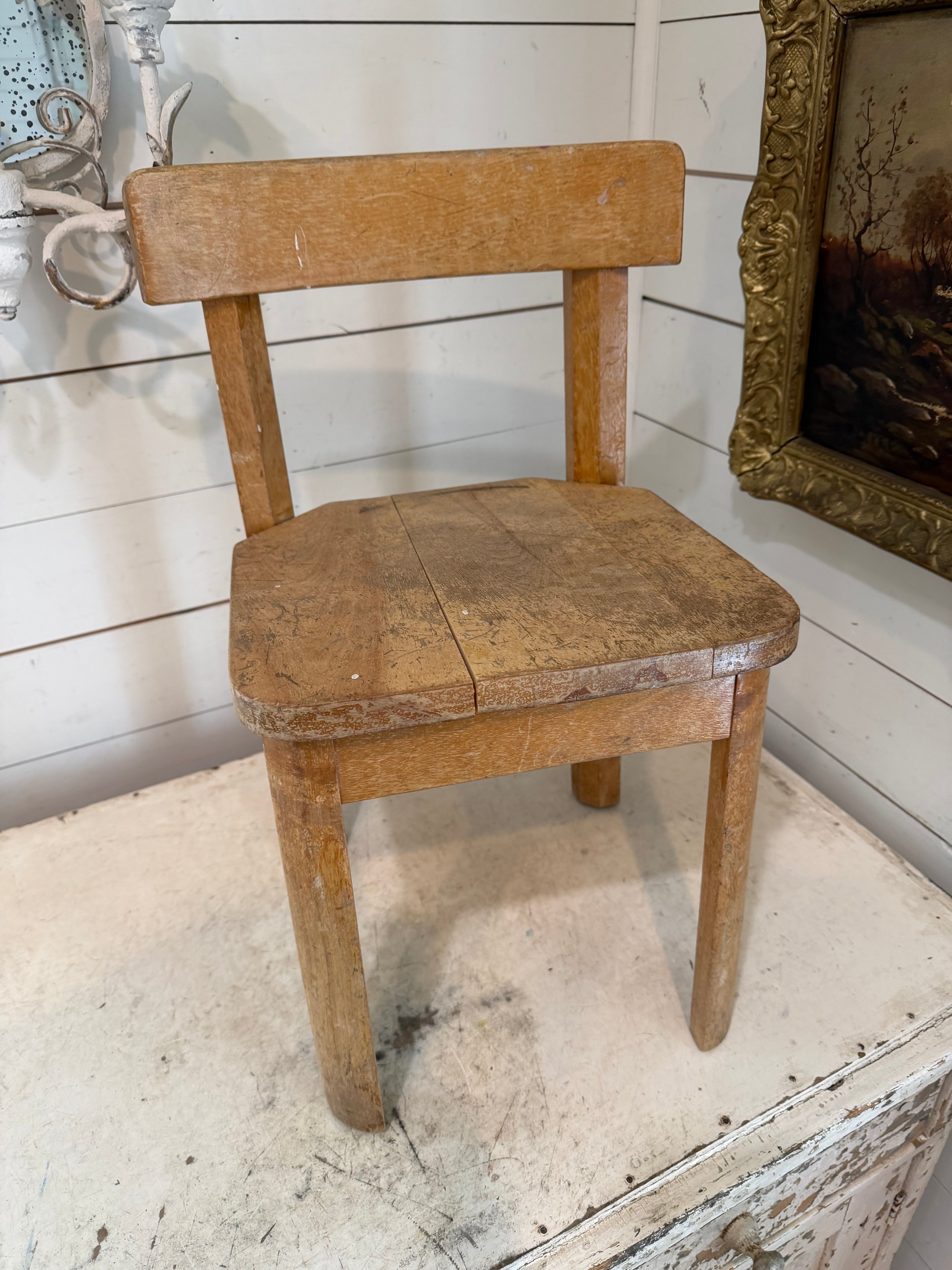 Vintage Oak Childs Chair - Will Get Makeover