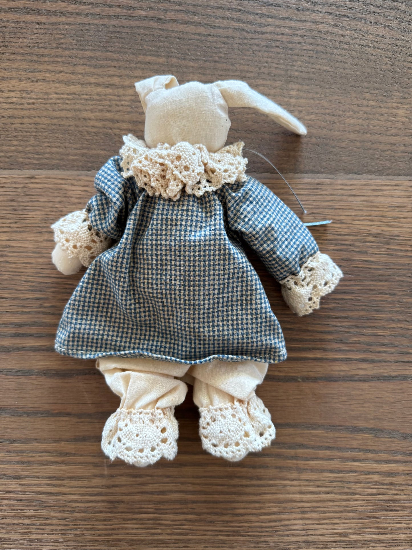 Flop eared cotton bunny with blue dress