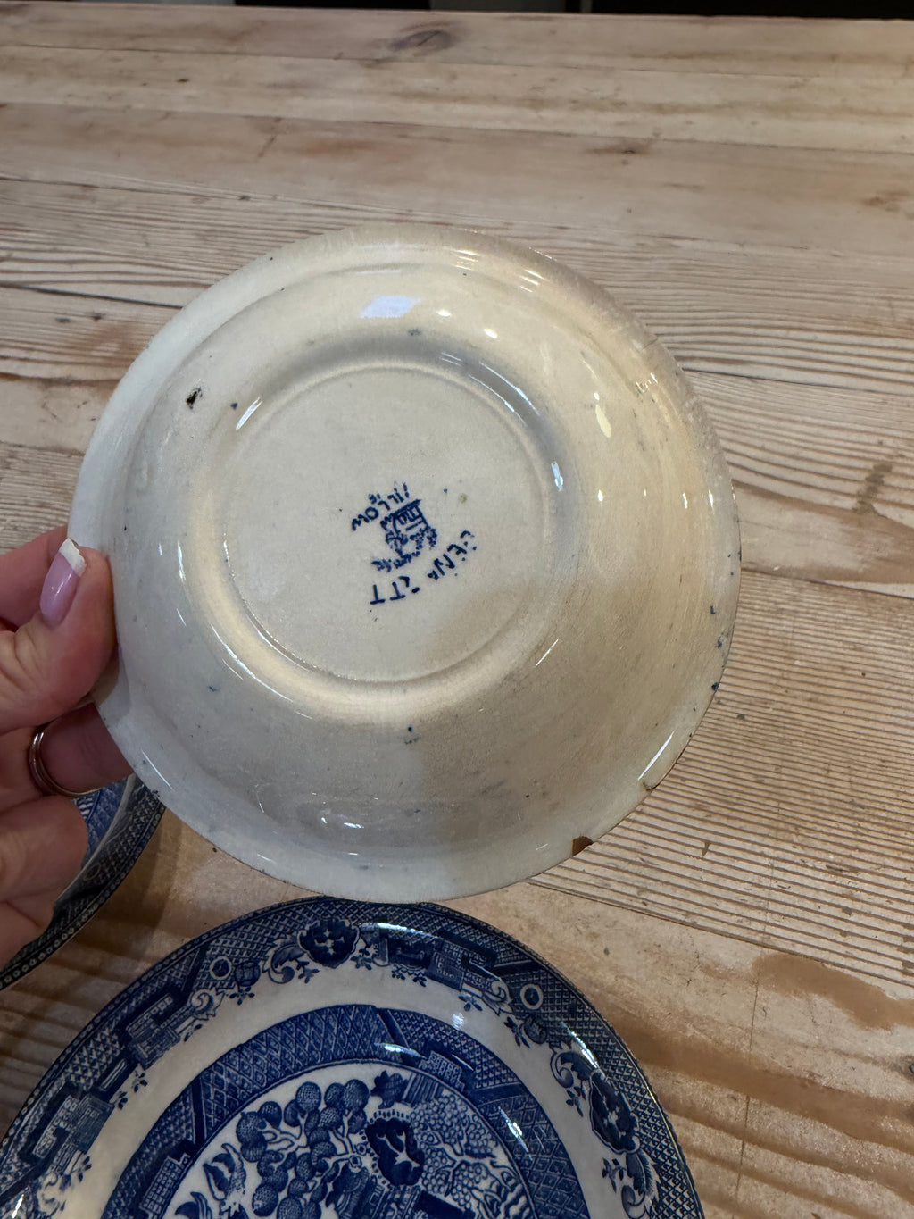 Antique blue Willow Bennett Ironstone bowl sold individually as is