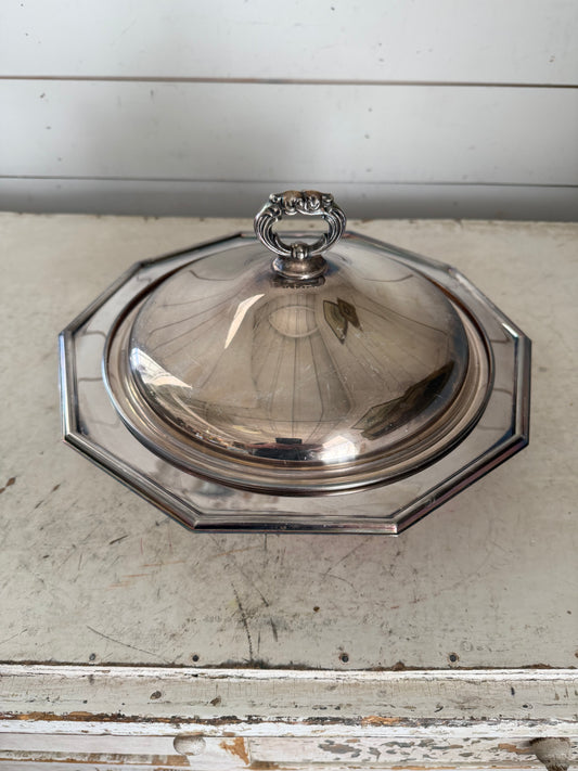 Vintage silver-plated lidded serving dish with feet