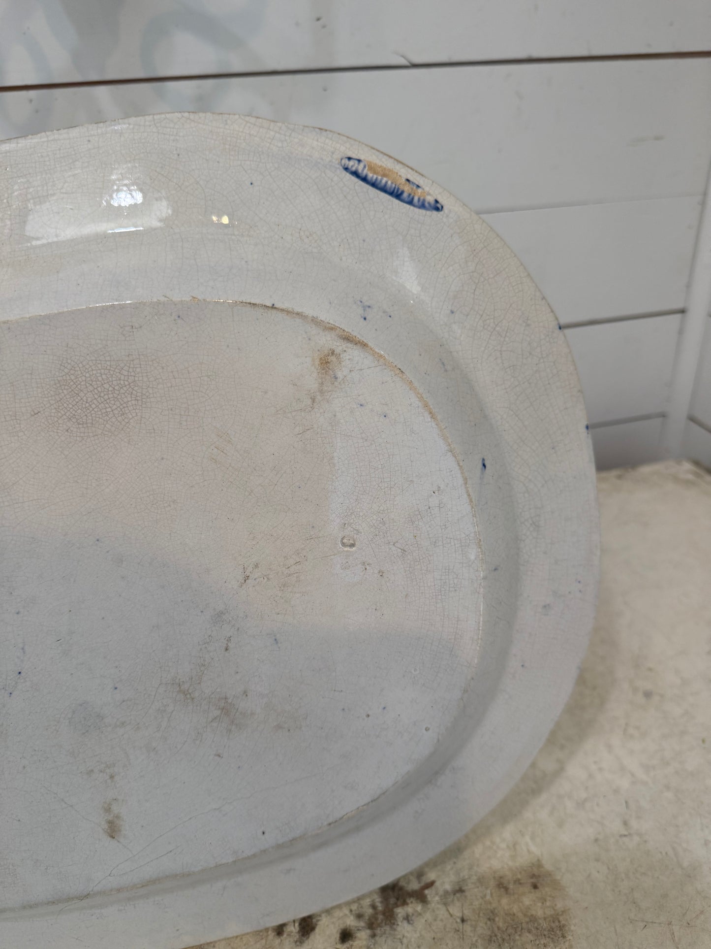 Large 1800’s Blue Willow Ironstone Platter - has imperfections as show.