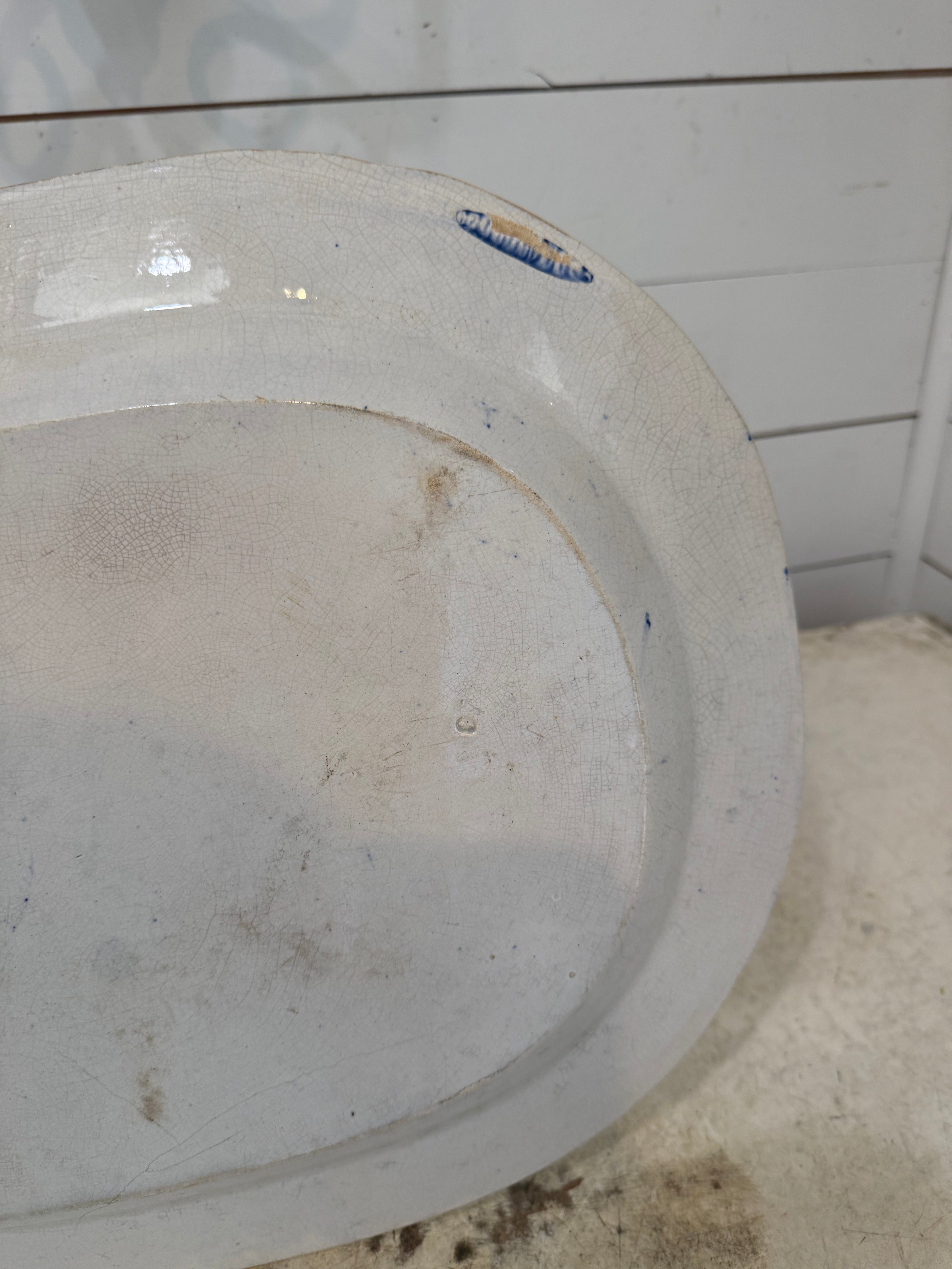 Large 1800’s Blue Willow Ironstone Platter - has imperfections as show.