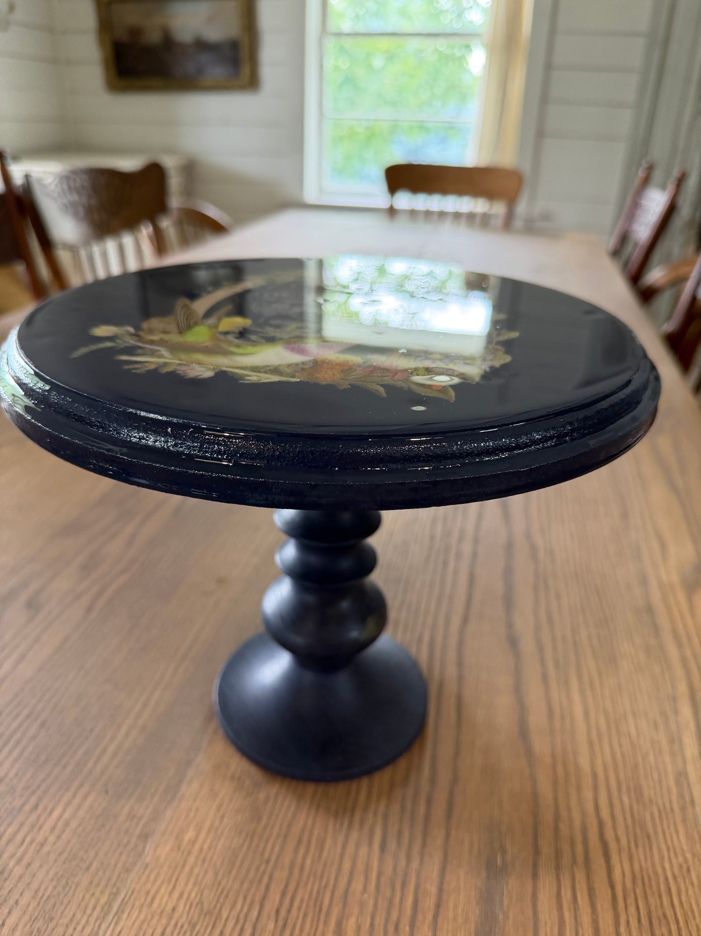 Hand Painted Floral  Pedastal Food Safe Resin on top