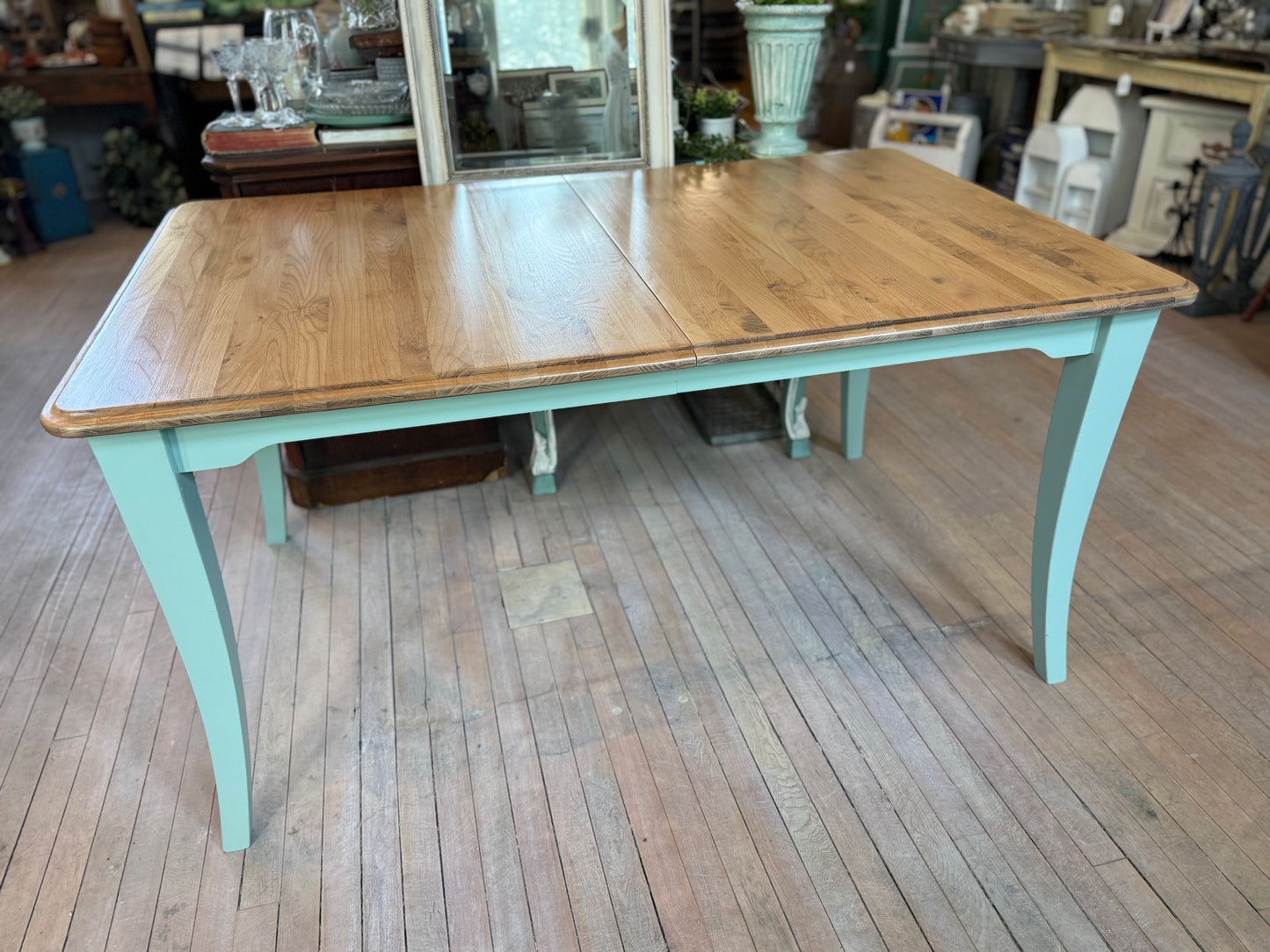 Farmhouse Table - Refinished with natural wood top and Apothecary base - Solid wood and sturdy 30.5”x20”x29”