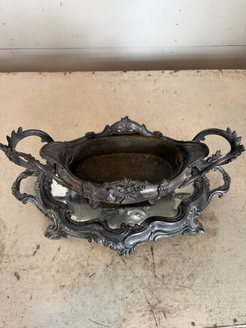 antique French jardiniere, decorative centerpiece or planter, with a mirrored stand