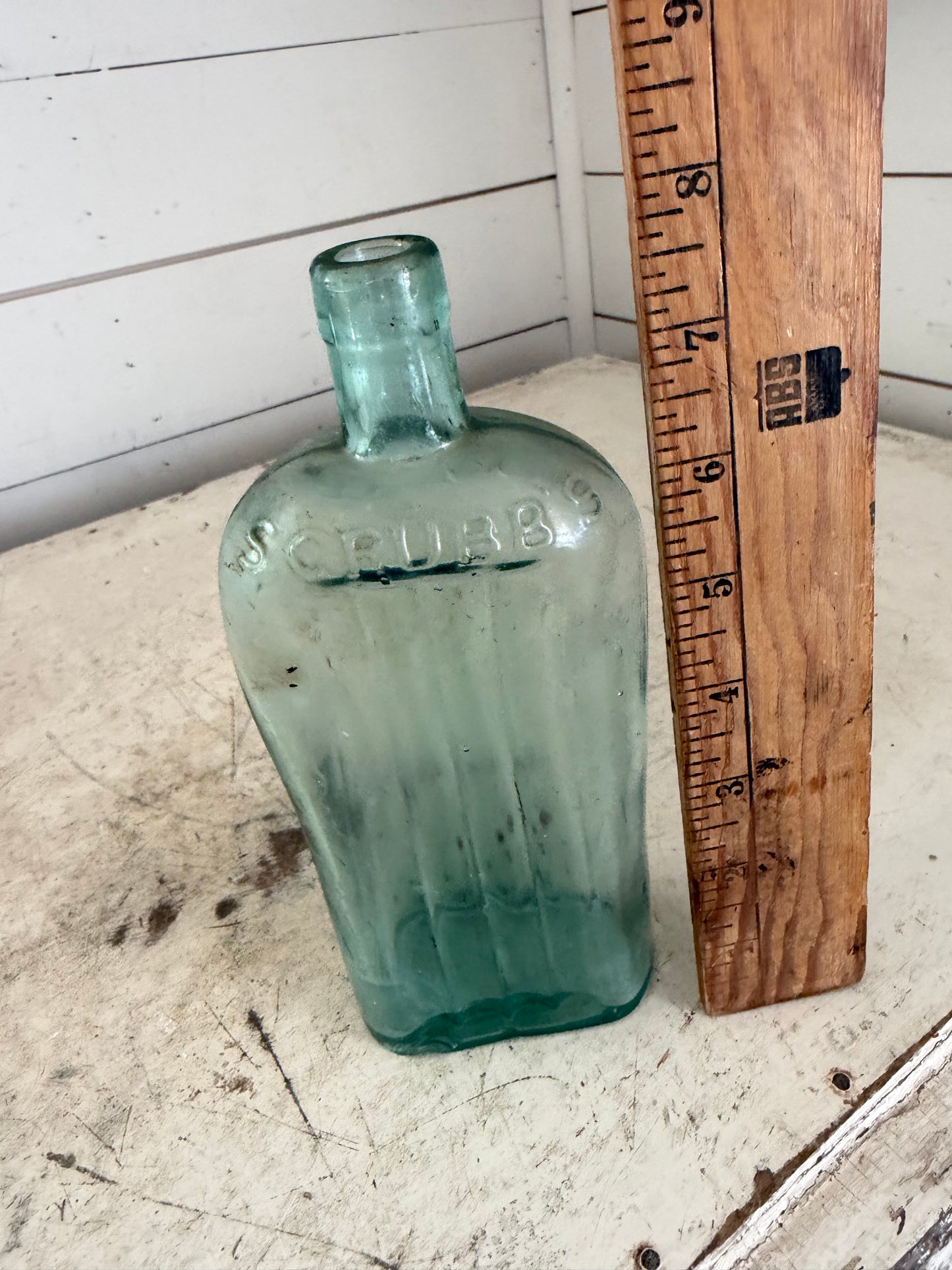 Antique Glass Scrubbs Medicine Bottle - Irregular