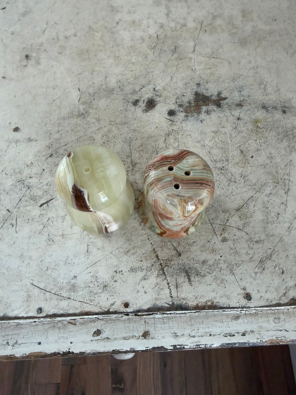 Vintage marbled stone, salt & pepper shaker