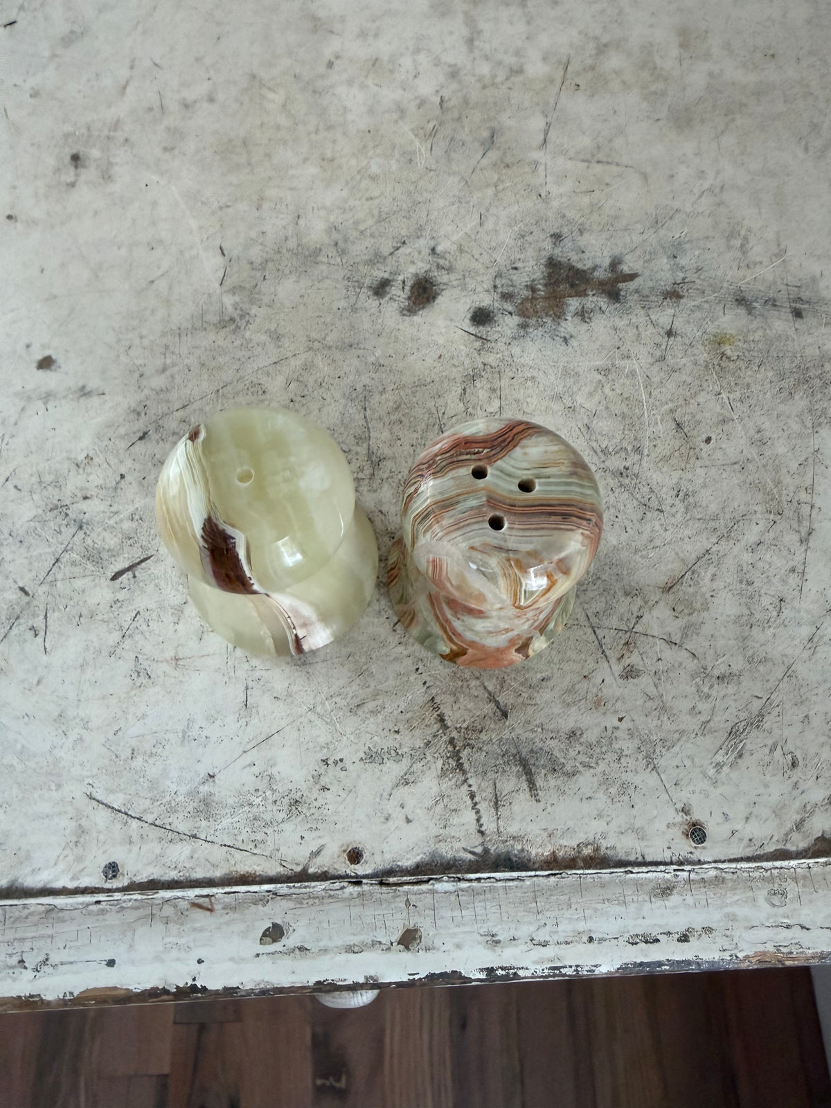 Vintage marbled stone, salt & pepper shaker