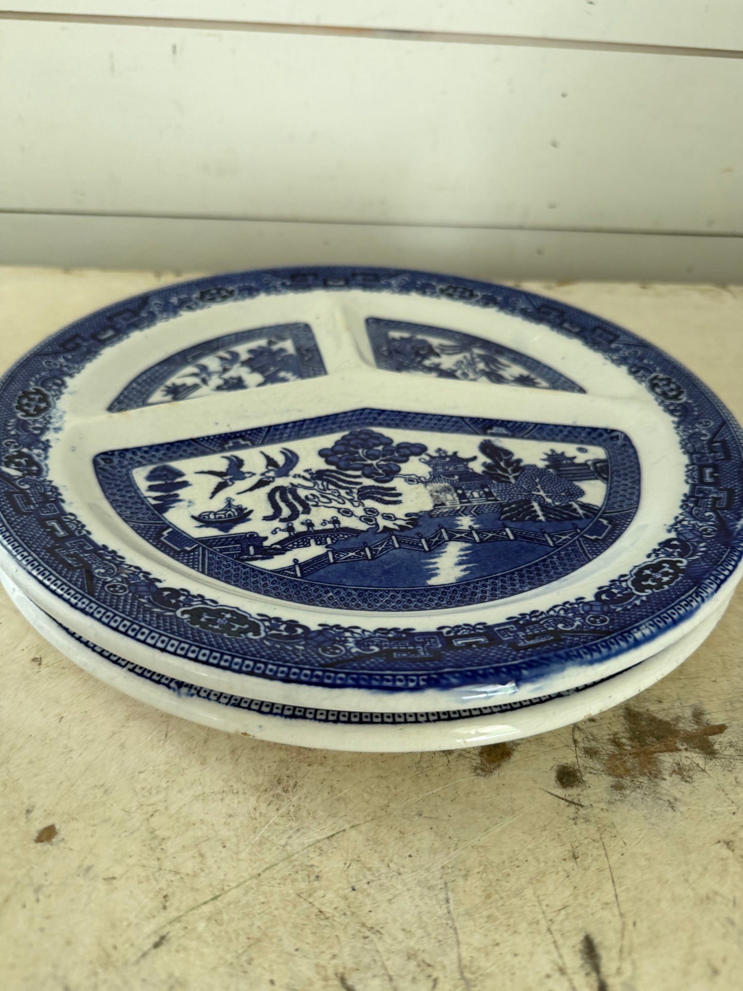 Vintage England Blue Willow divided grill plate