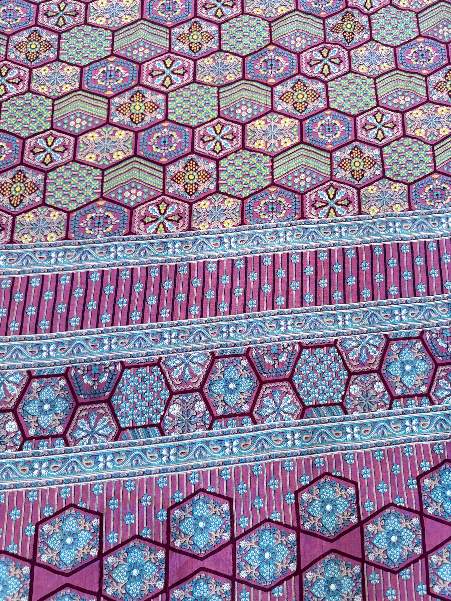 Silk Scarf with intricate geometric block-printed patterns