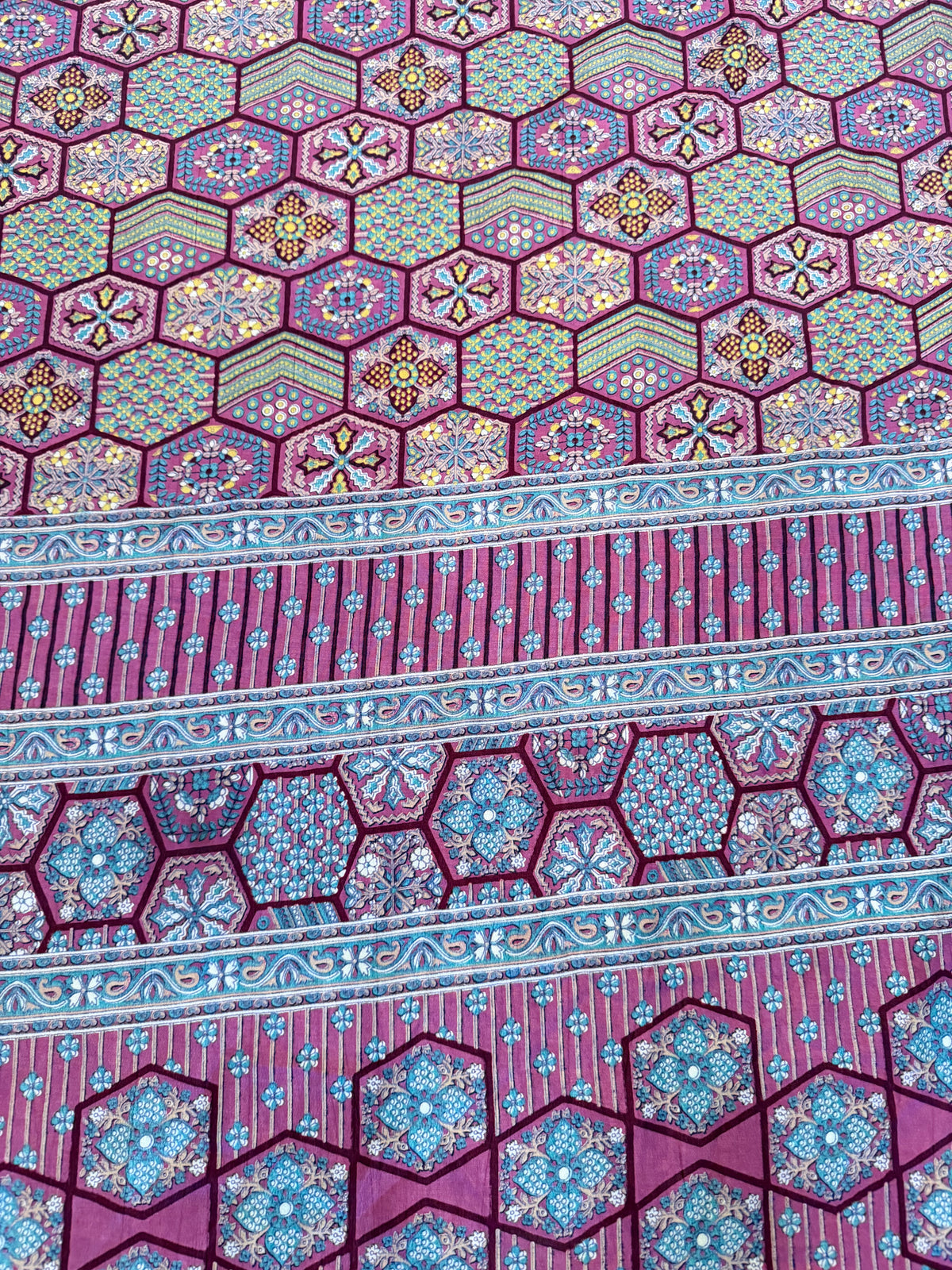 Silk Scarf with intricate geometric block-printed patterns