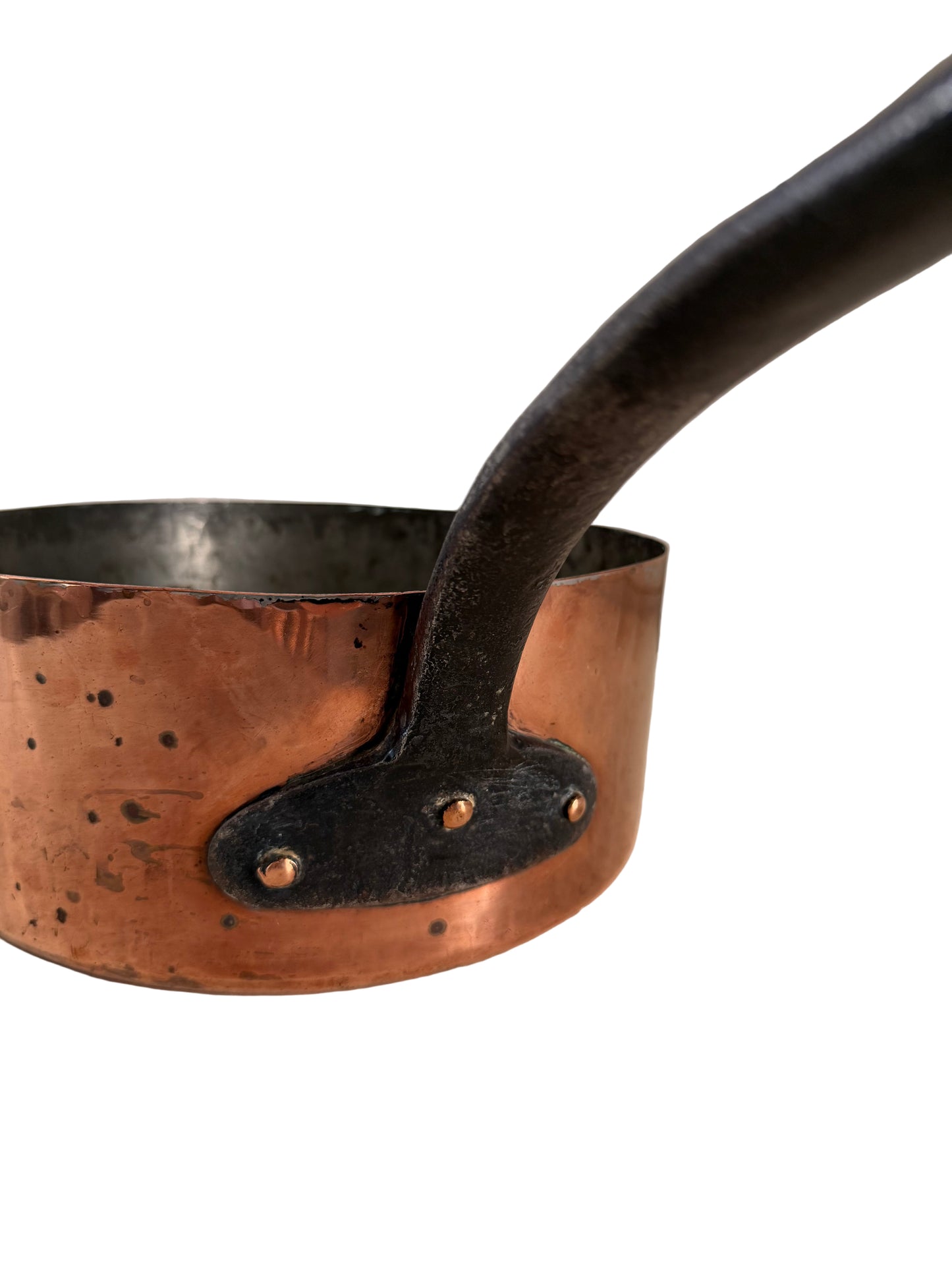 Antique French copper saucepan with a wrought iron handle - X Large