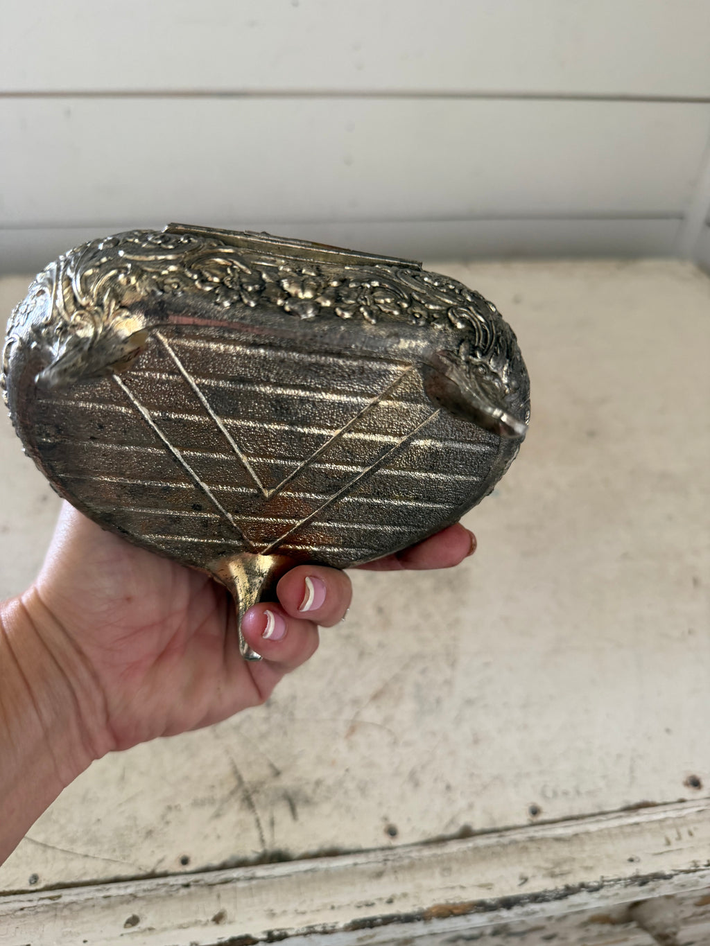 Silver plate trinket box missing lid as is