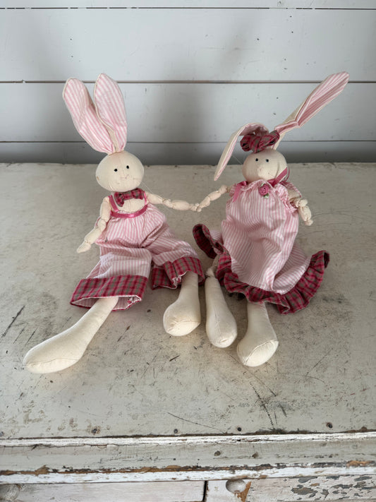 Vintage Plush Easter Bunnies Holding Hands