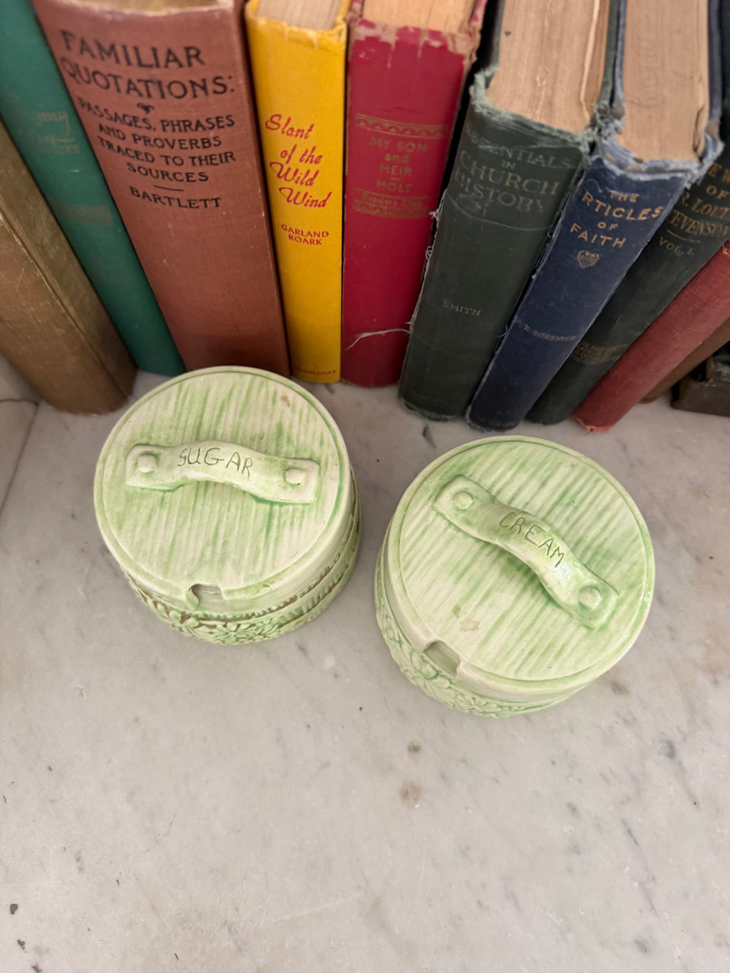 vintage ceramic "Cottage Ware" style canisters set