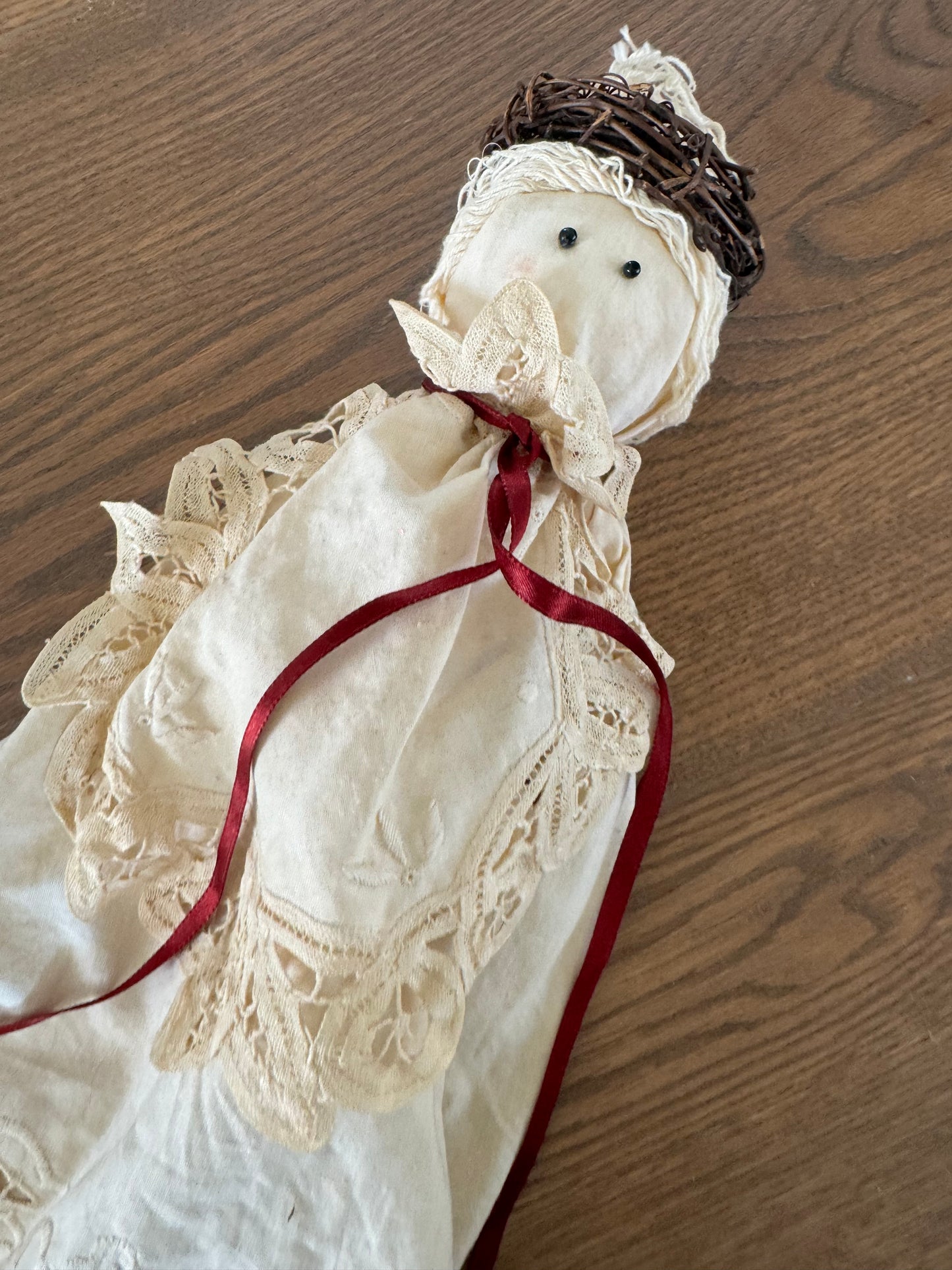 Primitive Folk Doll with lace dress