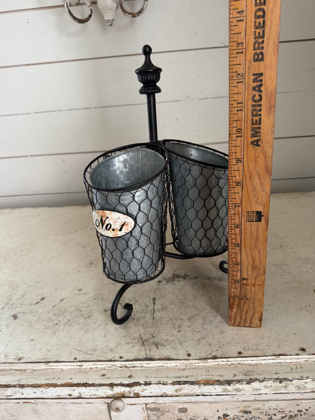 Galvanized kitchen utensil caddy with chicken wire - Will get makeover