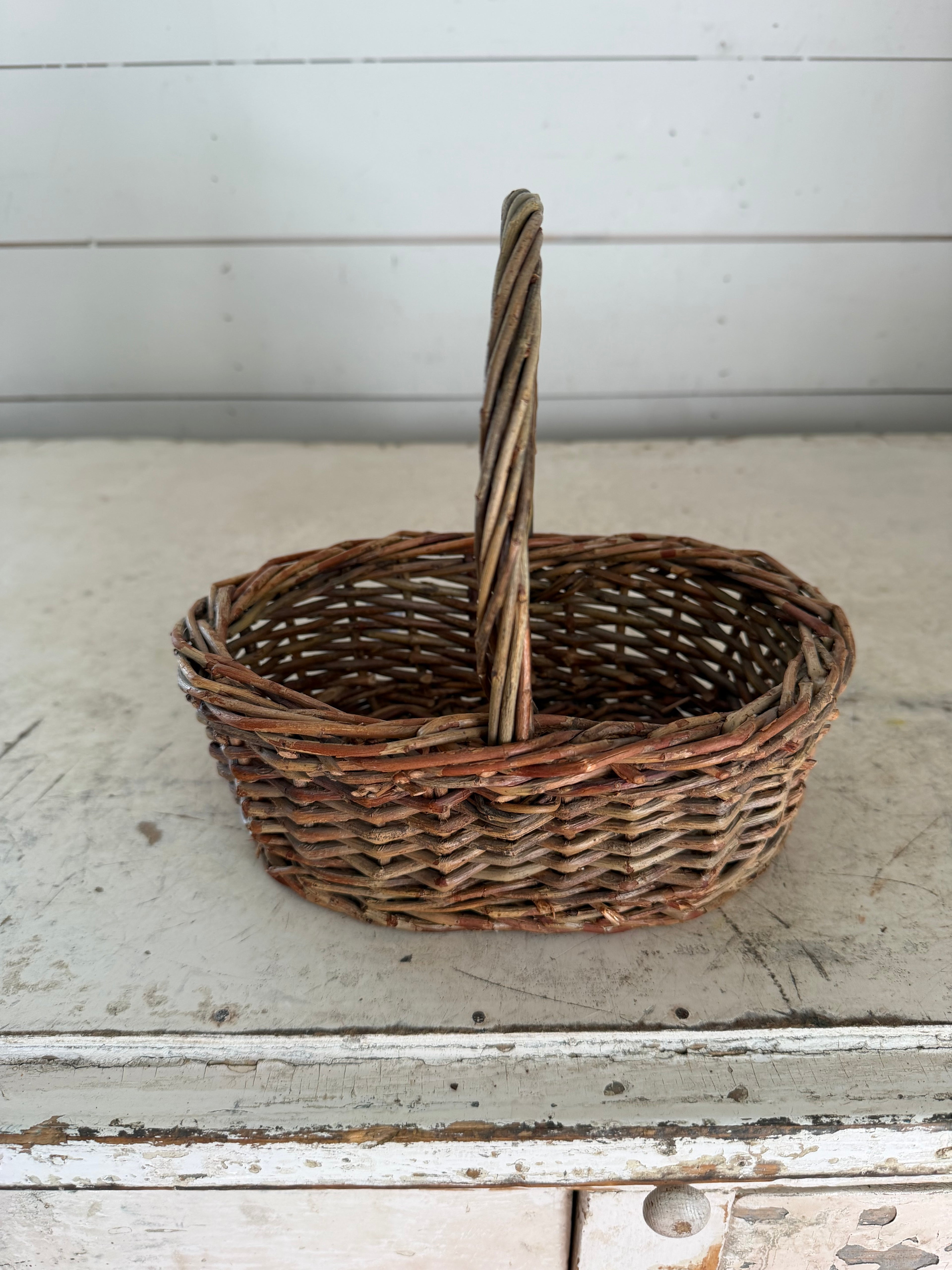 9” tall hand woven wicker basket