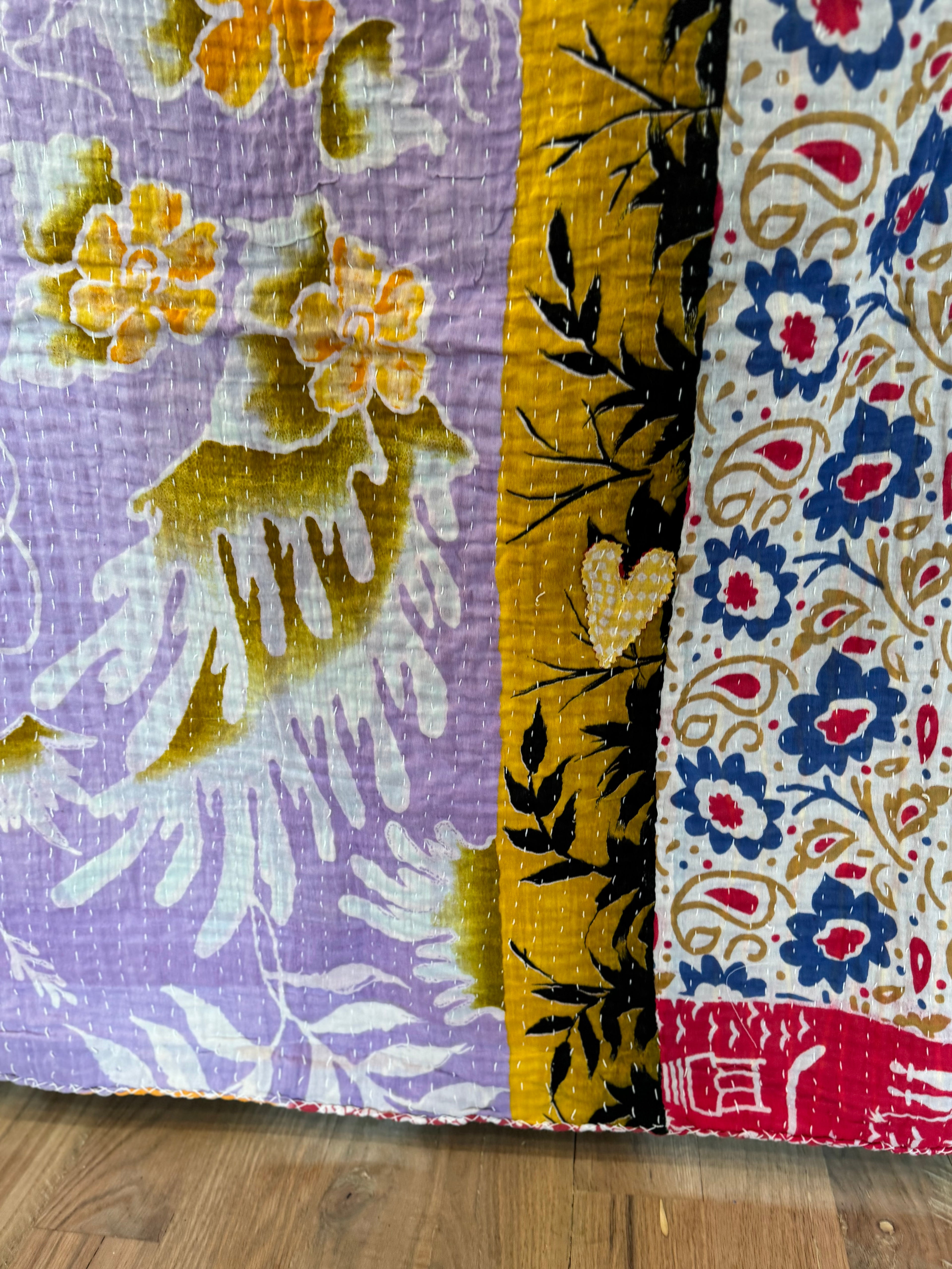 Vintage Kantha Fabric Quilt - Handstitched - Quilt E 80x52” est