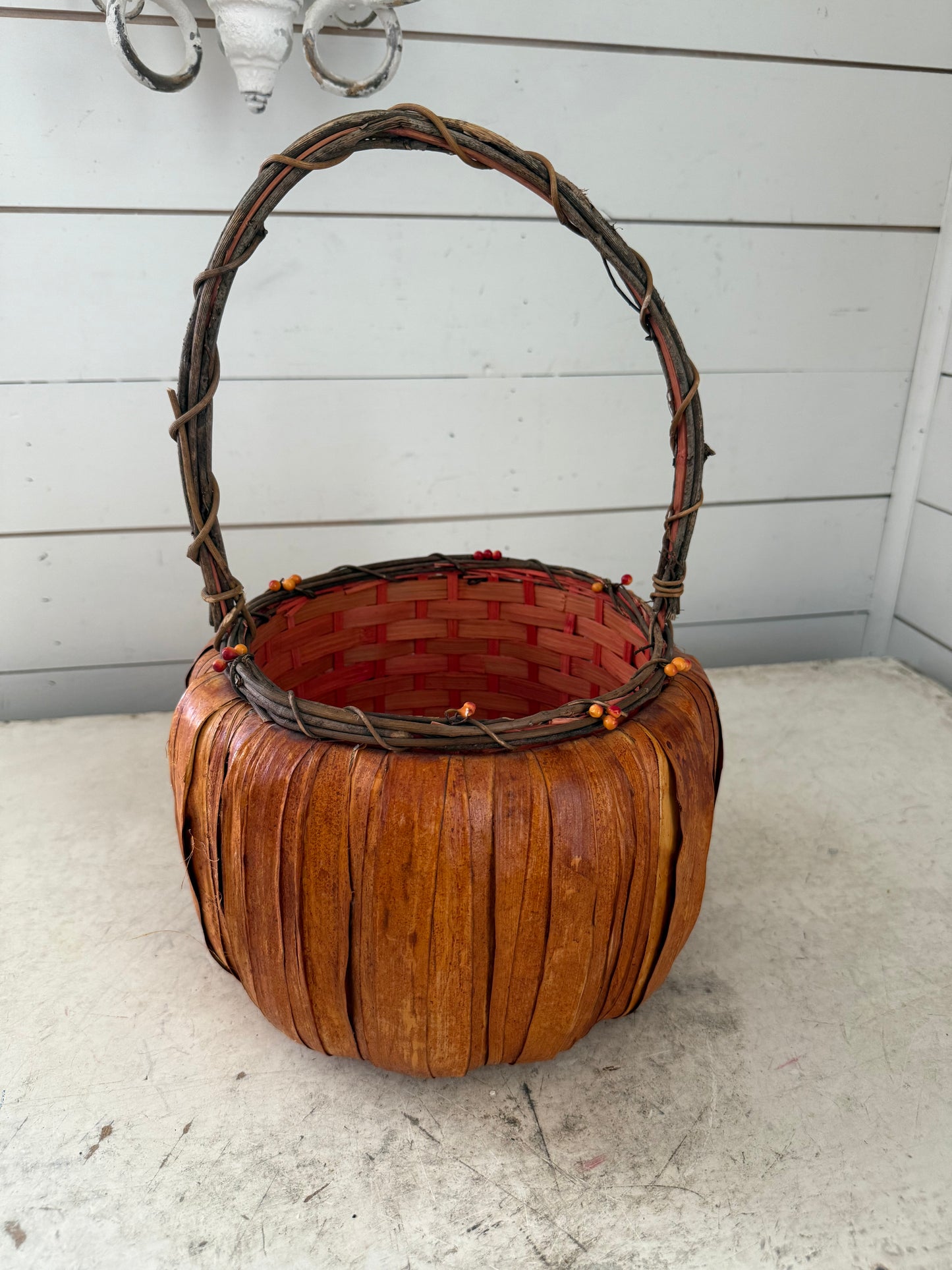 Pumpkin shaped woven basket