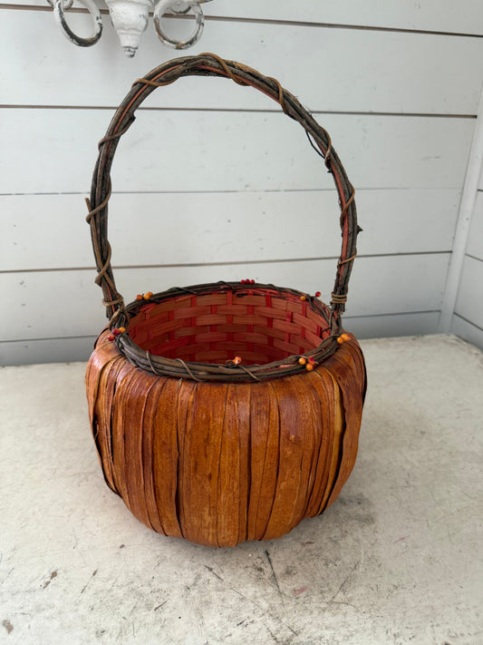 Pumpkin shaped woven basket