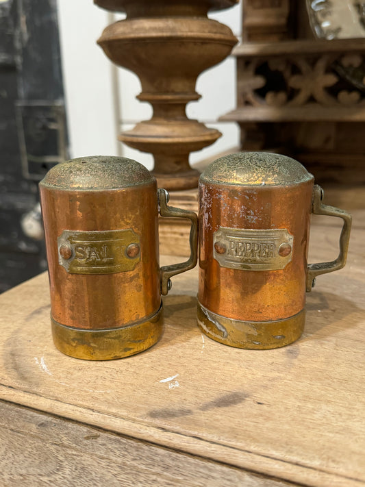 Vintage Copper Salt & Pepper Shaker Set