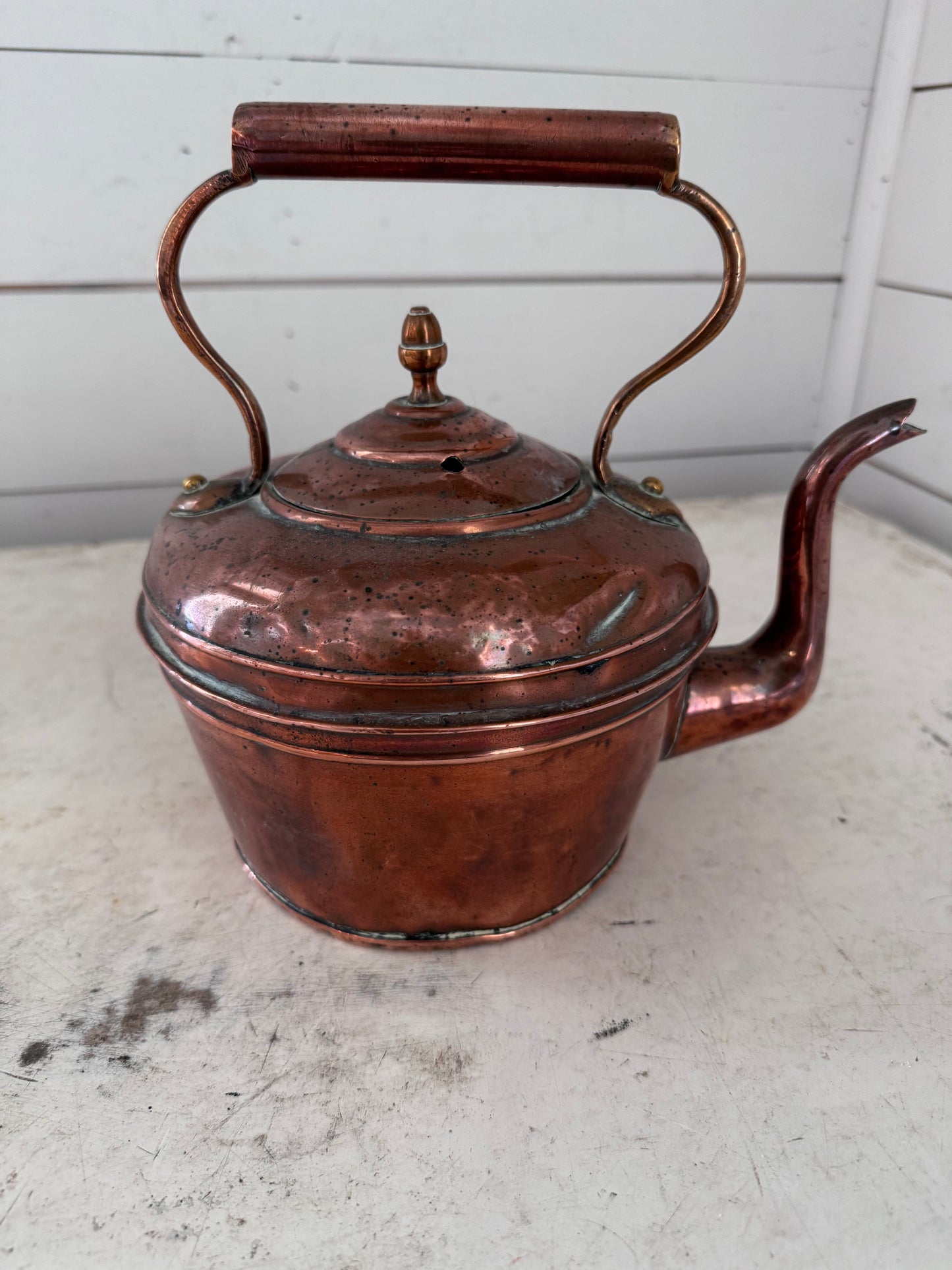 Antique Copper Kettle With Hand Rolled Copper Handle