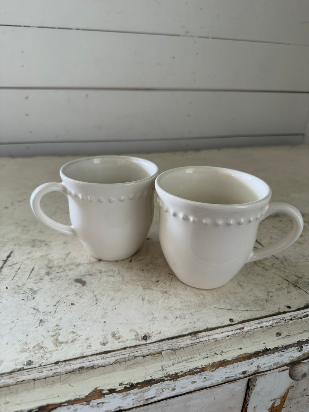 Pottery Barn Emma Beaded Stoneware Mug in True White - SOLD INDIVIDUALLY